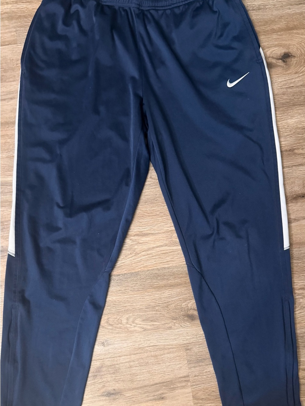 Nike Navy Track Joggers with White Side Stripe and Swoosh